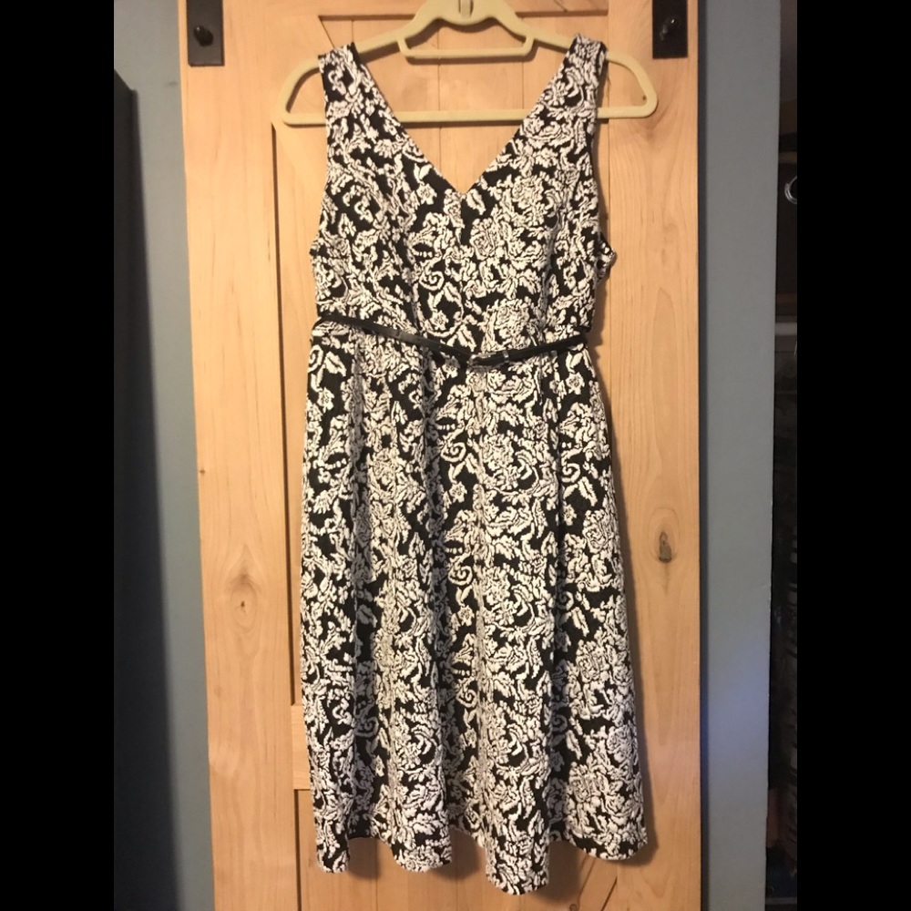 Motherhood Maternity belted A-line dress.